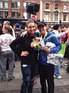 Contributed photo: Kelsey and Karey Elliott reunited only minutes before the first explosion went off near the finish line.